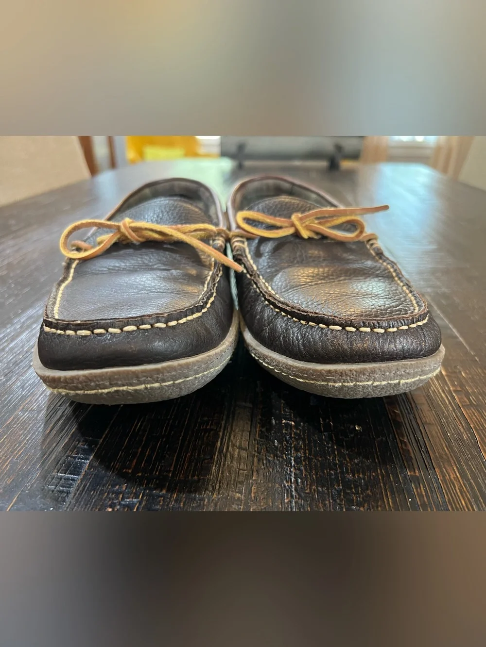 LL Bean Slippers Mens 11 M Brown Leather Flannel Lined Handsewn Moccasin Shoes